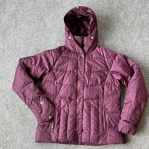 Columbia Jacket Women's Large Burgundy Down Hooded Puffer Coat Winter Nylon